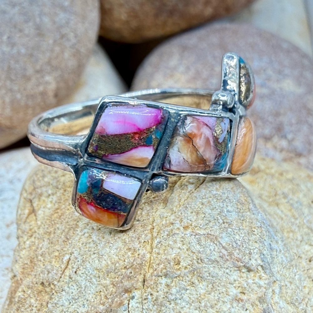 Santa Fe Multi Gemstone 925 Sterling Silver Ring Sz 8 5.5ctw Southwestern Style - Picture 12 of 17